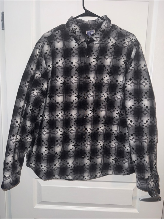 Maison Article Other - Maison Article Cross Print Plaid Fleece Button Up